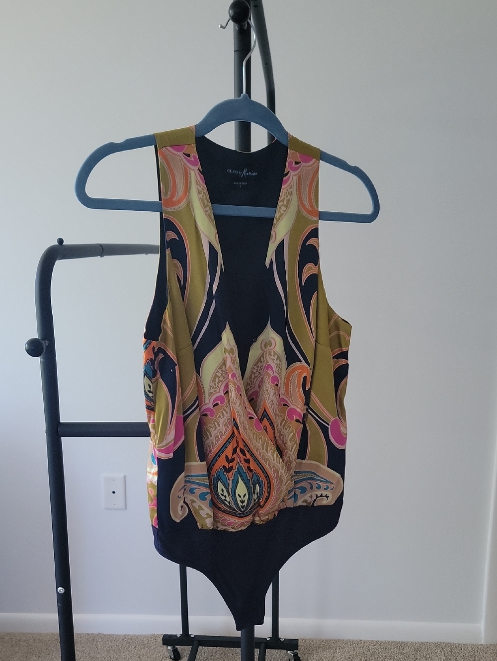Guess by Marciano Black Multicolor Paisley Sleeveless Bodysuit
